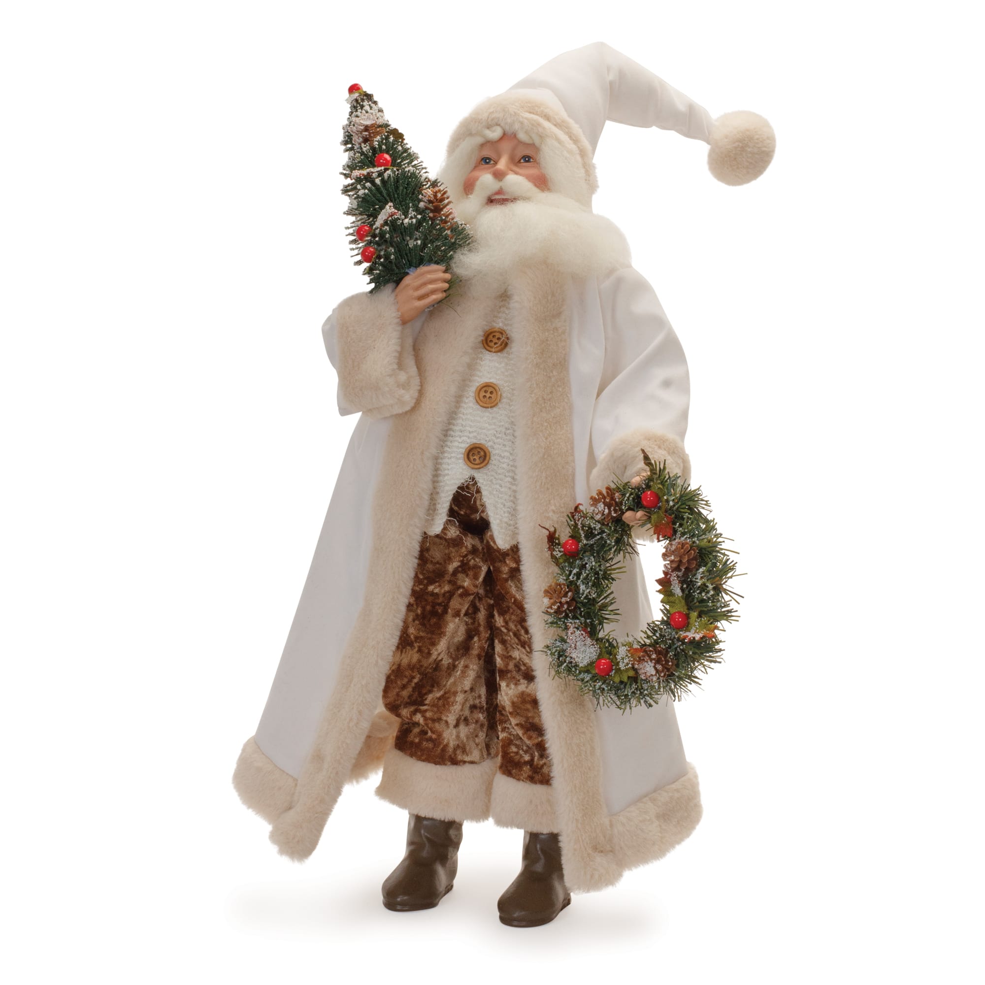 Beige Santa with Wreath and Tree